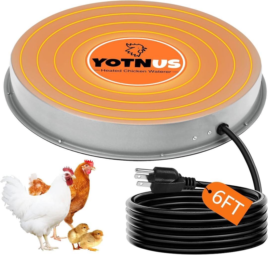 YOTNUS Chicken Water Heater for Winter: 14.6 Inch Chicken Water Heater Base, 77℉ Automatic ShutOff, Safe for Outdoor Use, 125W Heated Chicken Waterer, Poultry Water Deicer with 6 Feet Cord