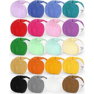 Katech 20 Skeins Cotton Yarn for Crocheting-55% Cotton 45% Acrylic-4 Medium (Worsted)-Super Soft Milk Cotton Yarn-Great Crochet and Knitting Starter Kit for Colorful Craft