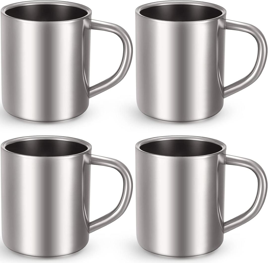 Cunhill 4 Set Small Stainless Steel Coffee Mug 7.5oz/220ml Metal Double Walled Cups Camping Mug with Handle Dishwasher Safe Tea Cups for Camping Travel Outdoors Rv Keep Drinks Hot (4 Count (Pack of 1))