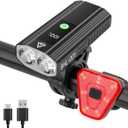 3000 Lumens Super Bright Bike Lights for Night Riding, 5000mAh USB C Rechargeable LED Bicycle Light Front and Rear, Headlight and Back Tail Light Set for Road Mountain (Black, 1 Set)