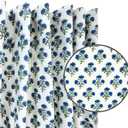 ATOSII 100% Cotton Single Panel Floral Block Print Curtain, Easy Hanging with Rod Pocket & Loop, Living Room, Dining Room, Bedroom Light Filtering Boho Curtains, Set of 1, 60"W X 84"L, Gulbahar Blue