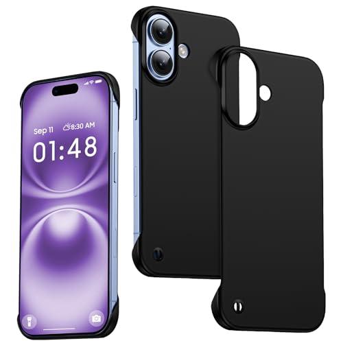 GRECAZO Ultra Thin Frosted Designed for iPhone 16 Plus Frameless Case 6.7 inch Slim Minimalist Lightweight Matte Hard Cover Protective Borderless Case- Black