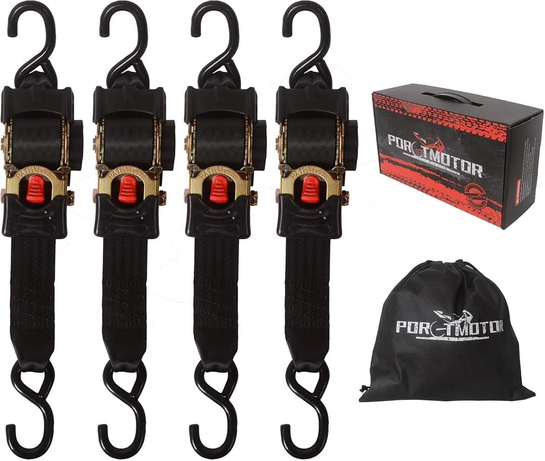 4 Pack Retractable Ratchet Straps (2"  10'), 3000LBS Break Strength Self Retracting Ratchet Straps Heavy Duty Retractable Tie Down Straps for Motorcycle, Trailers, Boats, ATVs, UTVs