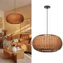 Arturesthome Large Rattan Pendant Light for Dining Room,2-Light Farmhouse Chandelier Wicker Chandelier Boho Hanging Light Fixture for Kitchen Foyer Restaurant