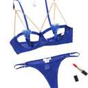 Avidlove Lingerie for Women 2pcs Bra and Panty Sets Heart Cutout Sexy Lingerie Set Sky Blue (Medium)