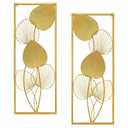 32 in. x 12 in. Gold Large Leaf Metal Wall Art for Living Room, Art Wall Sculpture, Wall Architectural Decor (Set of 2)