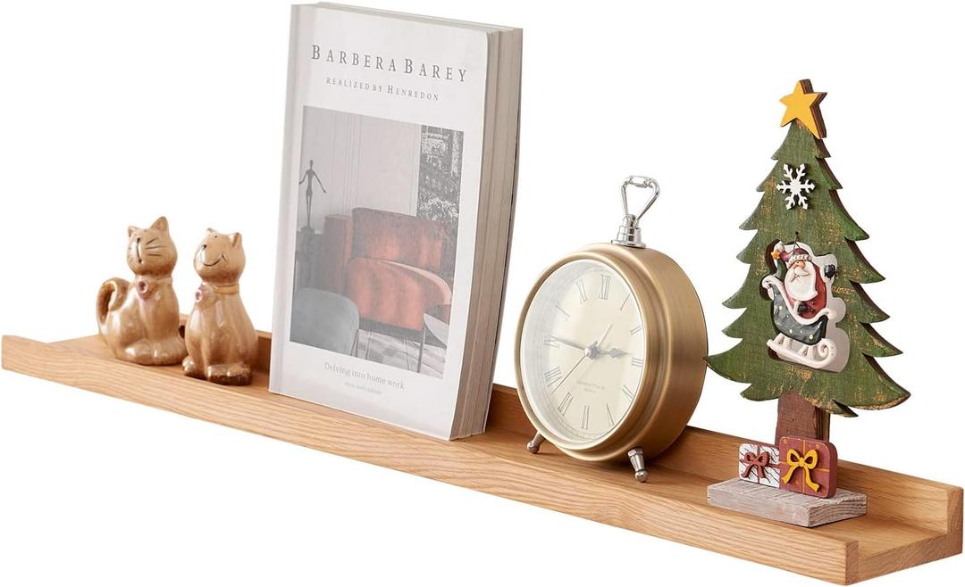 Floating Shelf for Wall Natural Oak Wood Wall Shelves 32 inches, Display Picture Ledge Shelf for Bedroom Living Room Bathroom Office Kitchen Wall Storage Shelves