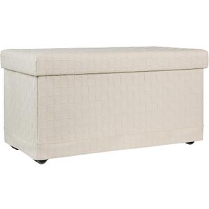 Rolling Storage Ottoman Bench with Wheels, 30 Inch Faux Leather Storage Seat, Hidden Storage Chest for Living Room, Bedroom, Small Spaces, Color Ivory