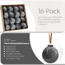 Sea Team 16-Pack Flocked Velvet Cloth Christmas Tree Ball Ornaments Set, Hanging Velour Baubles, Shatterproof Plastic Decorations for Xmas Tree, Wreath, Garland, 80mm/3.15 Inches, Gray (Grey)