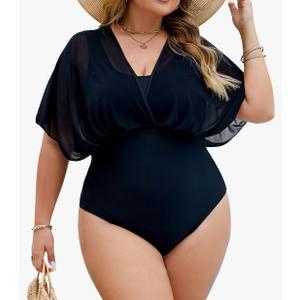 Blooming Jelly Women's Plus Size Swimsuit One Piece Bathing Suit Tummy Control Mesh V Neck Maternity Swimwear 3XL