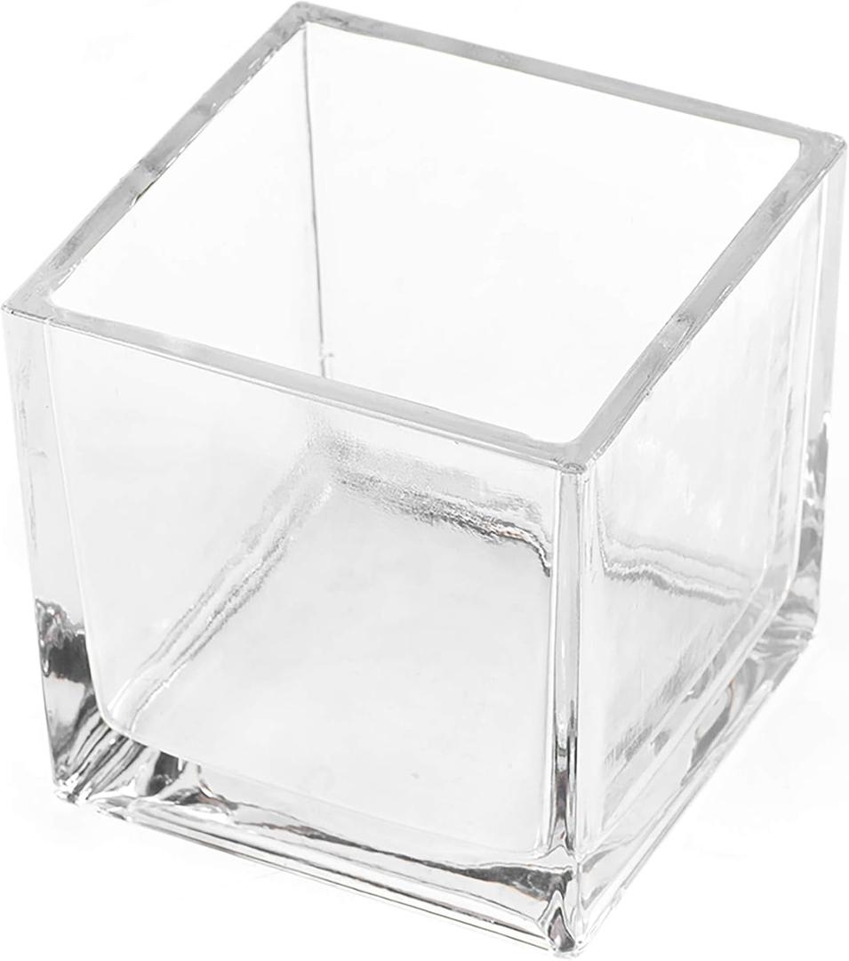 CYS EXCEL Clear Glass Cube Vase 6"x6"x6" | Square Wedding Flower Vase Centerpieces | Cubic Glass Candle Holder, 6 Pcs
