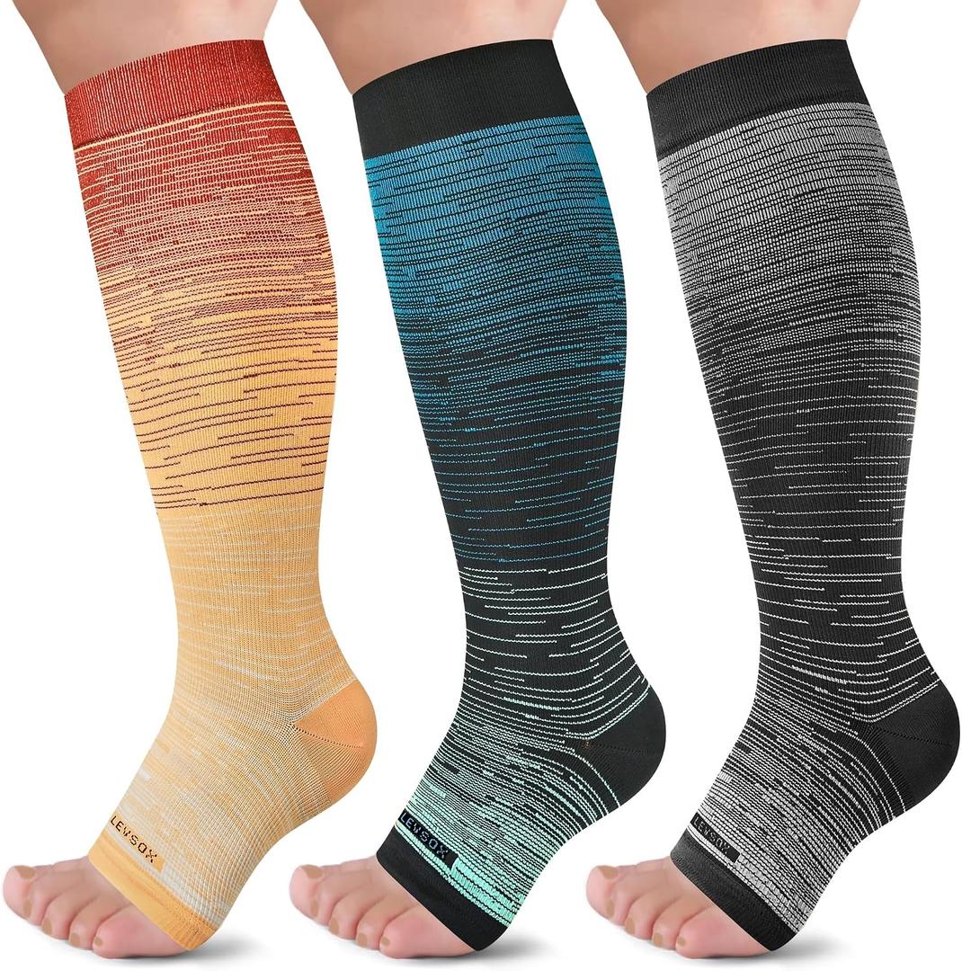 LEVSOX Open Toe Compression Socks for Women & Men 20-30mmHg Toeless Sock Knee High Support Stockings for Circulation Nurses Pregnant Travel, XL