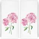 Pink Hydrangea Flowers Floral Kitchen Towels Set of 2 - Flowers Decorative Hand Towels for Bathroom, Pink Hydrangea Decor Dish Towels for Kitchen, Floral Hand Towels, 16x24