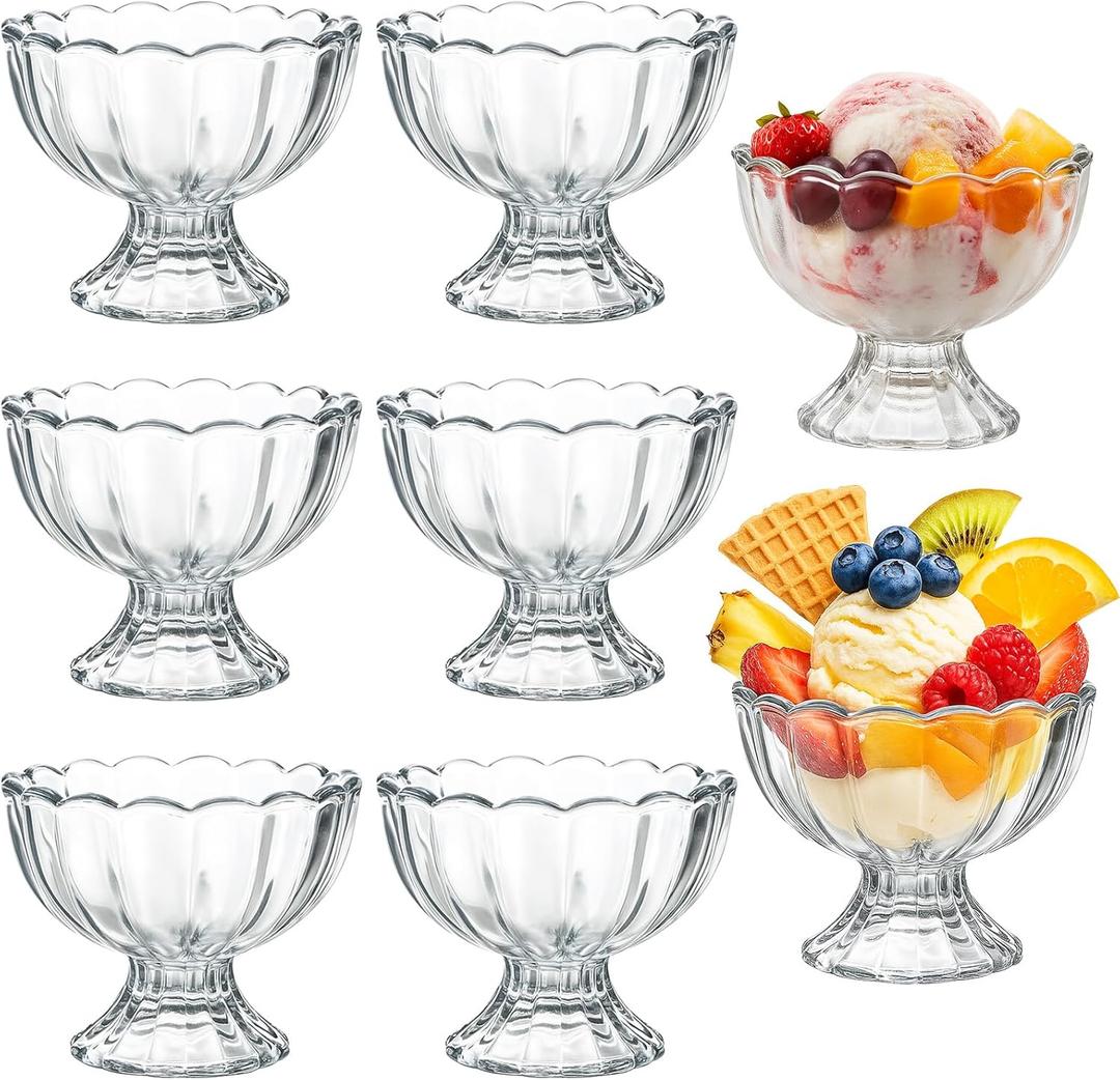 Ysglory 6 Sets Glass Ice Cream Bowl 5oz Glass Dessert Cups Elegant Footed Tulip Sundae Parfait Glasses Bowls for Sundae, Fruit, Ice Cream, Pudding, Small Snacks, Condiment (Clear)