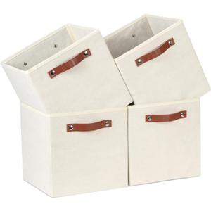 Temary 11x11 Storage Cubes Fabric Cube Storage Bins with Handles Clothes Storage Boxes Baskets for Organizing Home, Shelf, Closet (Beige, 11 x 11 x 11)