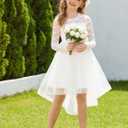 Arshiner Flower Girl Lace Tutu Dresses High Low Hem Long Sleeve Flowy Formal Party Wedding Dress (White, 165)