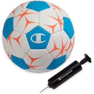 Champion Youth & Adult Soccer Ball - Paneled Design, Enhanced Control, Durable Cover & Butyl Bladder, for Indoor & Outdoor Training, Sizes 3, 4, 5, Includes 6" Pump (White/Fierce Tide/ Very Coral)