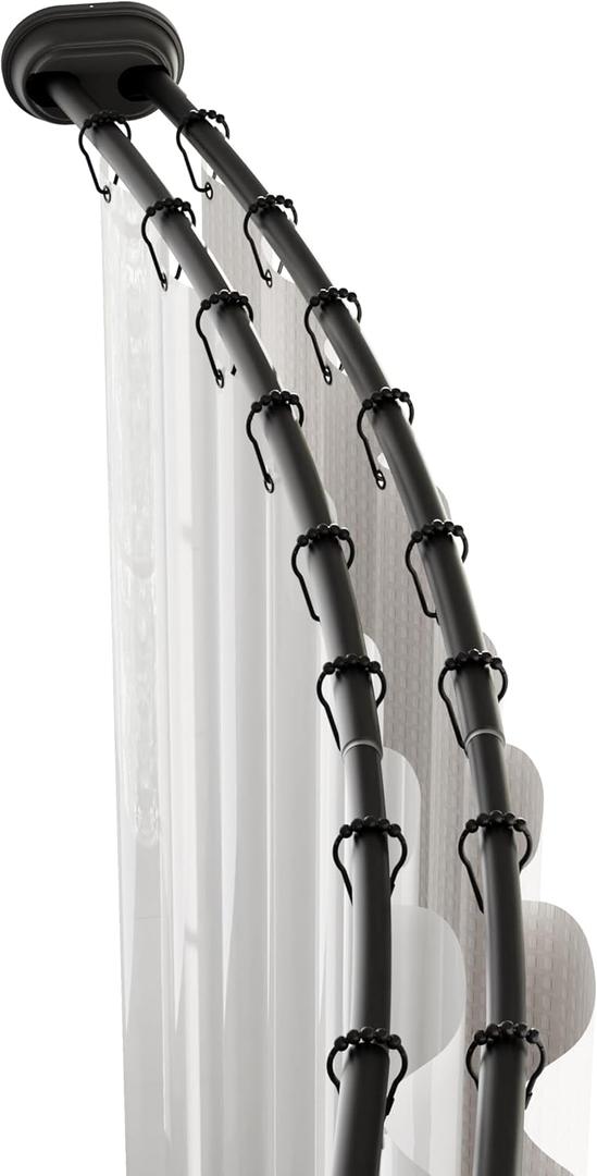 Zenna Home Double Curved Tension Shower Curtain Rod, No Drilling, Adjustable 50" to 72", Easy to Install Double Shower Rod, Rustproof, Matte Black