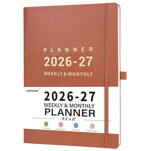 Planner 2026-2027 - 2026-2027 Planner Weekly and Monthly, 8.5" x 11", July 2026 - June 2027, Faux Leather Cover, Pen Holder, Pocket, 25 Notes Pages, A4 Premium Paper - Brown