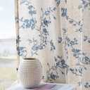 jinchan Linen Floral Curtains for Living Room 84 Inch Length Blue Printed Curtains Back Tab French Country Farmhouse Flower Patterned Drapes Bedroom Window Curtain Set 2 Panels
