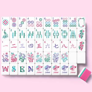 American Mahjong Tile Set, 160 Rose Pink 4 Layer Mah Jong Game Tiles with Tile Bag, Gift-Ready Storage Box, 4 Dice with Pouch, Mahjong Travel Tiles Set, Majiang Set, Majong, 1.2" x 0.9" x 0.6"