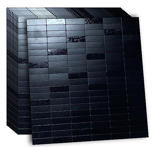 XUANINY Peel and Stick Tile Backsplash Self- Adhesive Wall Tiles Aluminum Mosaic Sticker for Kitchen (11.33"x11.85" Per Sheet, Pack of 10 pcs) (Black Brushed 10)