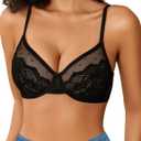 Avidlove Lace Bras for Women Sheer Balconette Underwire Unlined Everyday Bras Lingerie S-XXL (Black)
