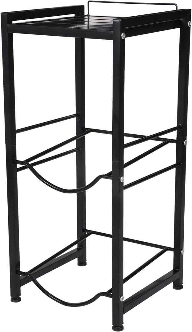 5 Gallon Water Jug Holder, 2-Tier Water Bottle Storage Rack With Storage Shelf, 2 Slots Heavy Duty Water Dispenser Holder Stand with Adjustable Feet for Kitchen Office Room, Black