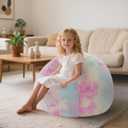 Modern Soft Fluffy Bean Bag Chair With Faux Rabbit Fur Cover, Memory Foam Bean Bag Chairs For Kids Teens, Furry Fuzzy Faux Fur Fabric Beanbag, Round Rainbow Plush Sofa For Bedroom, Living Room, Dorm