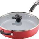 Farberware Disney Bon Voyage Ceramic Nonstick Saute Pan/Frying Pan with Lid and Helper Handle, 4.5 Quart Sauteuse Pan - Red