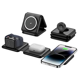 Magnetic Wireless Charger for iPhone: Foldable 3 in 1 Charging Station for Multiple Apple Devices - Travel Charging Pad Dock for Apple Watch iPhone 16 15 14 13 12 Pro Max Plus & Airpod