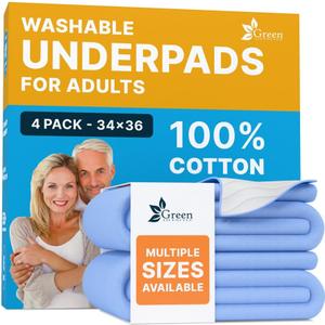 GREEN LIFESTYLE Washable Underpads - Large Bed Pads for use as Incontinence Bed Pads, Reusable Pet Pads, Great for Dogs, Cats, Bunny, Seniors Bed Pad (Pack of 4 - 34x36) (Light Blue/White)