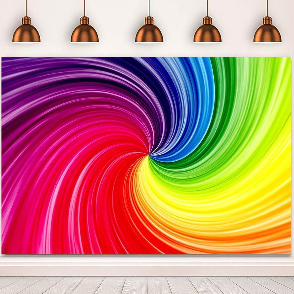 8x6ft Colorful Spiral Gradient Backdrop Rainbow Colored Swirl Artistic Portrait Photography Background for Birthday Tie-dye Themed Party Candy Table Decoration Banner