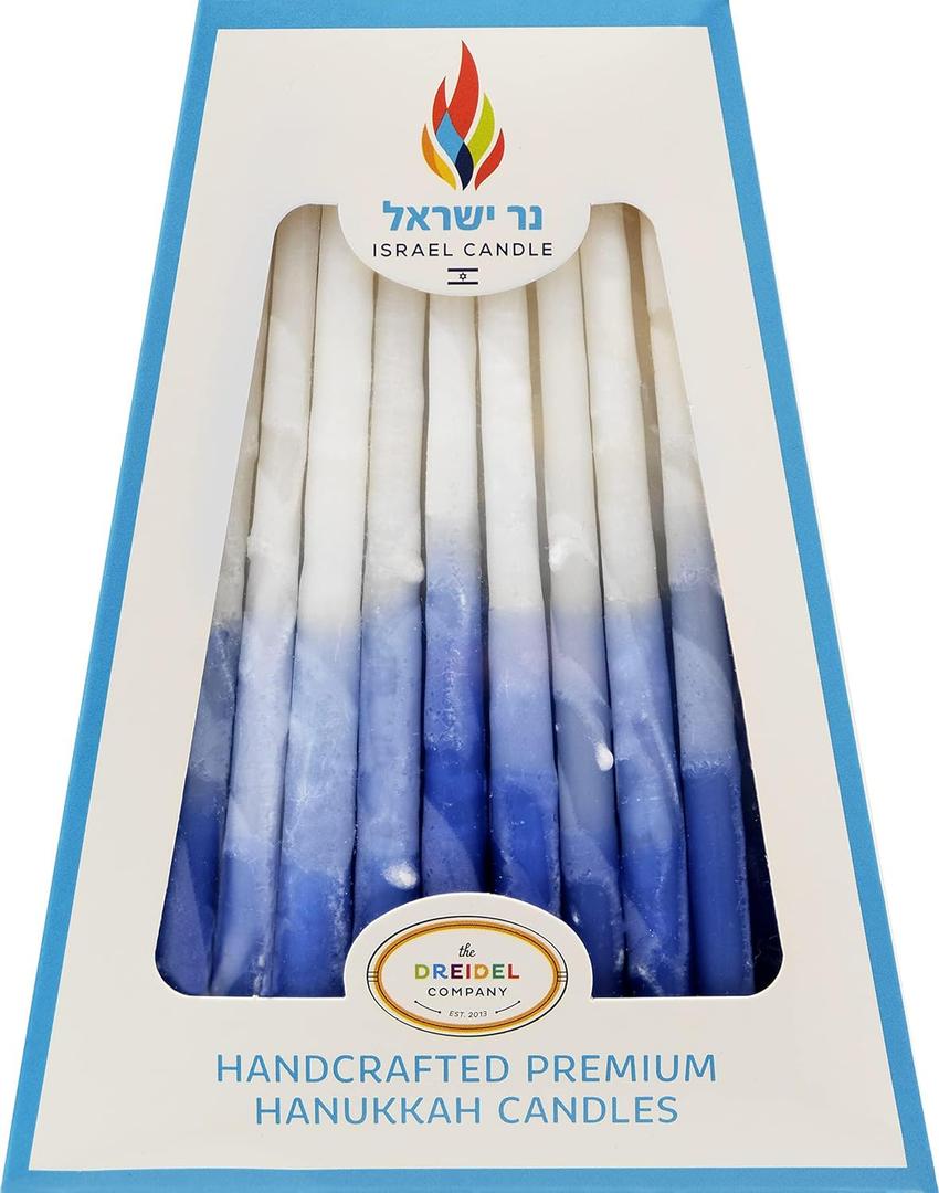 The Dreidel Company Hanukkah Candles 45 Chanuka Candles, 1-Hour Burn Time, Decorative Frosted Blue, Light Blue, White - Hand Dipped