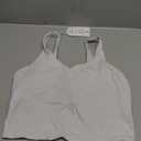 LASLULU Womens Sports Bra Seamless Long Crop Tank Racer Back Spaghetti Strap Workout Yoga Bra Padded Halter Neck Casual Tops (Small, White)