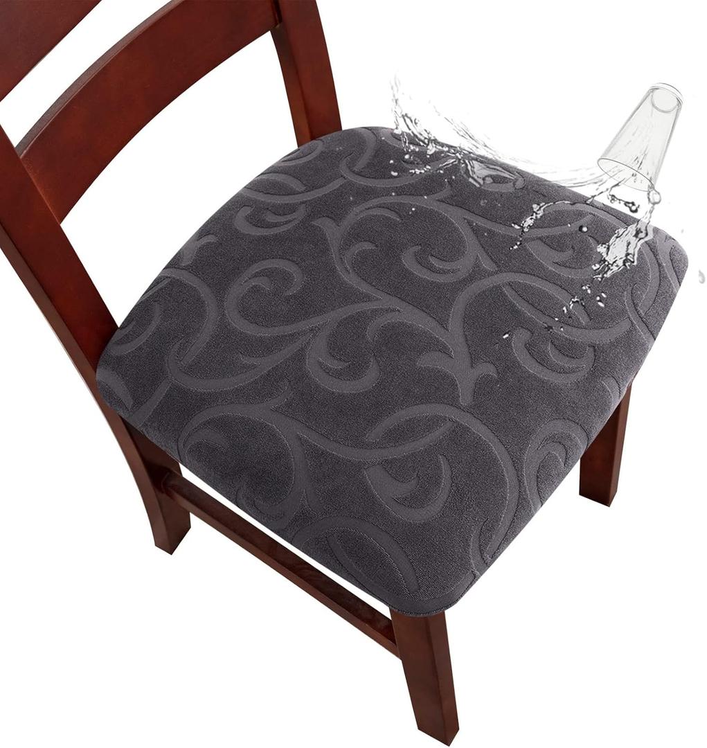 Genina Chair Seat Covers Waterproof Dining Room Chair Covers 6 Pack Stretch Seat Covers for Dinning Room Chair Protector Slipcover for Kitchen, Hotel (6, Flower Pattern-Dark Gray)