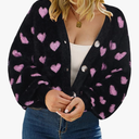 ECOWISH Women Floral Cropped Cardigan: Fall Long Sleeve Button Down Fuzzy Heart Print Knit Sweaters Casual Y2k Outerwear