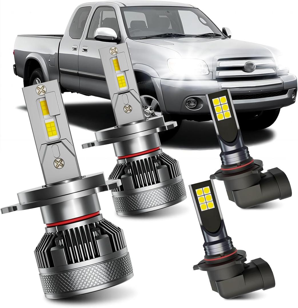 Fits for 2000-2006 Toyota Tundra High Low Beam Fog Lights Bulbs Combo Pack, 6000K White Plug-and-Play Super Bright Light Bulbs, Pack of 4