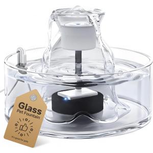 PETIMI Glass Cat Water Fountain, 2.7L/91 oz Ultra-Quiet Pet Fountain, Automatic Water Dispenser for Cats & Small Dogs, Spill-Resistant Pet Water Bowl, BPA-Free, Includes 2 Filters, Effortless to Clean