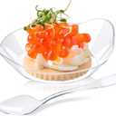 Kucoele 100 Pack Mini Dessert Plates, Small Clear Plastic Trays with Spoons Disposable Party Serving Plates for Appetizer, Dessert, Fruit