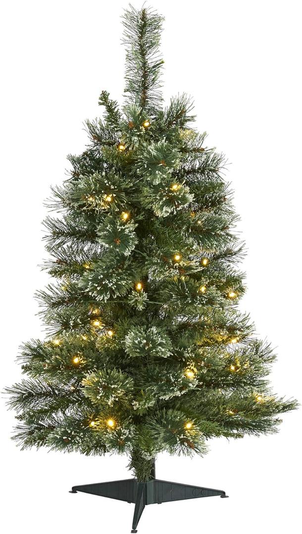 Nearly Natural 3ft. Wisconsin Slim Snow Tip Pine Artificial Christmas Tree with 50 Clear LED Lights (Prelit)