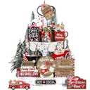 Vercraft Christmas Tiered Tray Decor Winter Tiered Tray Decorations Set Snowman Snowflake Gnome Truck Wooden Signs Farmhouse Christmas Table Decorations for Home Table Shelf (Hot Cocoa)