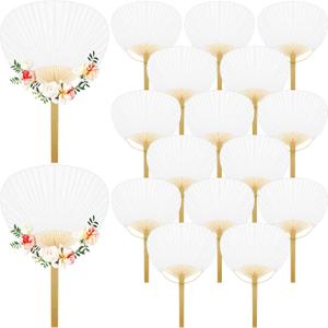 Geelin 50 Pcs Wedding Paddle Fans for Guests Bulk Portable Handheld Paper Japanese Fan for Wedding Party Favor Supplies (White)