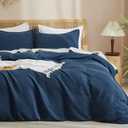 PHF Waffle Weave Duvet Cover California King, No Snagging Ultra Soft Luxury Textured Breathable Comforter Cover for All Season 3pcs, Durable Bedding Duvet Set with 2 Pillow Shams, 104"x98", Navy Blue