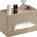 Plus Size Tissue Box Cover Rectangle, PU Leather Tissue Box Holder with Storage Tray, Decorative Organizer Tissue Holder for Bathroom, Bedroom Dresser, Night Stand, Office (Wooden Color)