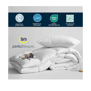 Serta Goose Feather Down Fiber Cotton Comforter Queen Size - 100% Cotton Duvet Insert - Hotel Luxury Hypoallergenic Bedding Comforter All Season Medium Warmth 90 x 90 Inch White