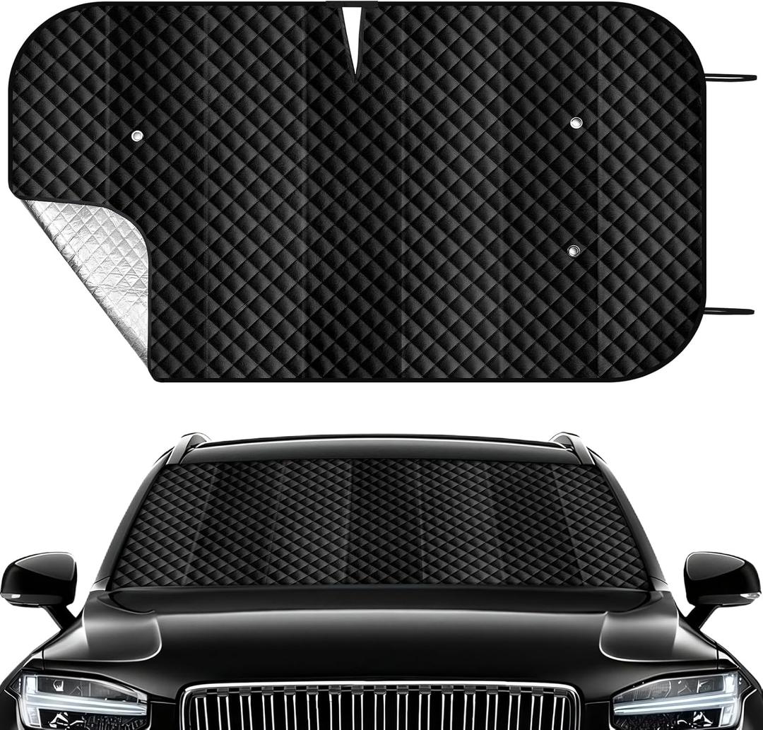 Windshield Sun Shade Car Sun Shade, Folding Car Shades for Front Windows, Blocks UV Rays Sun Visor Protector for Truck SUV Van, Keeps Vehicle Cool - Black (55" x 27.5")