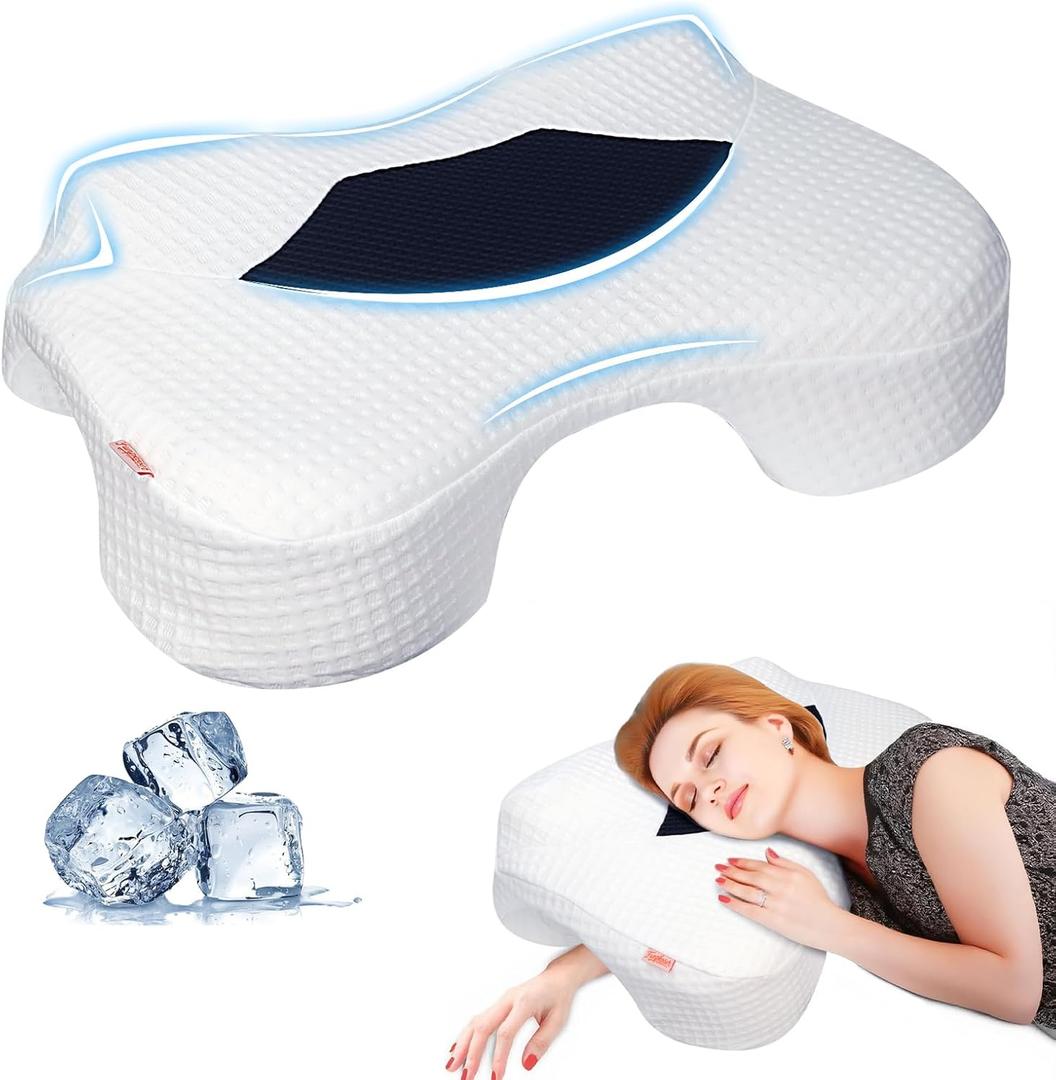 Side Sleeper Pillow with Arm Holes, Memory Foam Pillow for Neck Shoulder Cervical Pain Relief, Ergonomic Arm Holes Positioner Cooling Bed Pillows for Side Sleeping - Black