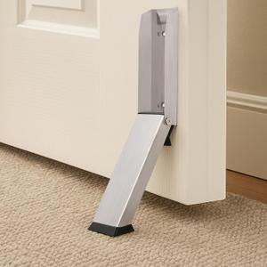 HOMOTEK 1 Pack Kickdown Door Stopper for Bottom of Door, Foldable Door Stop with Self Adhesive, Heavy Duty No Drilling Portable Door Stoppers, Silver (Brushed Stainless Steel)