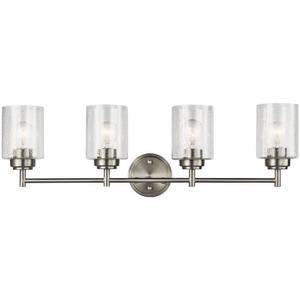 Kichler Winslow 30" Vanity Light in Brushed Nickel, 4-Light Transitional Bathroom Light with Clear Seeded Glass. (30" W x 9.25" H), 45887NI